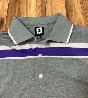 FootJoy Polo Shirt Men Large Gray Striped Stretch Perfomance Golf Short Sleeve